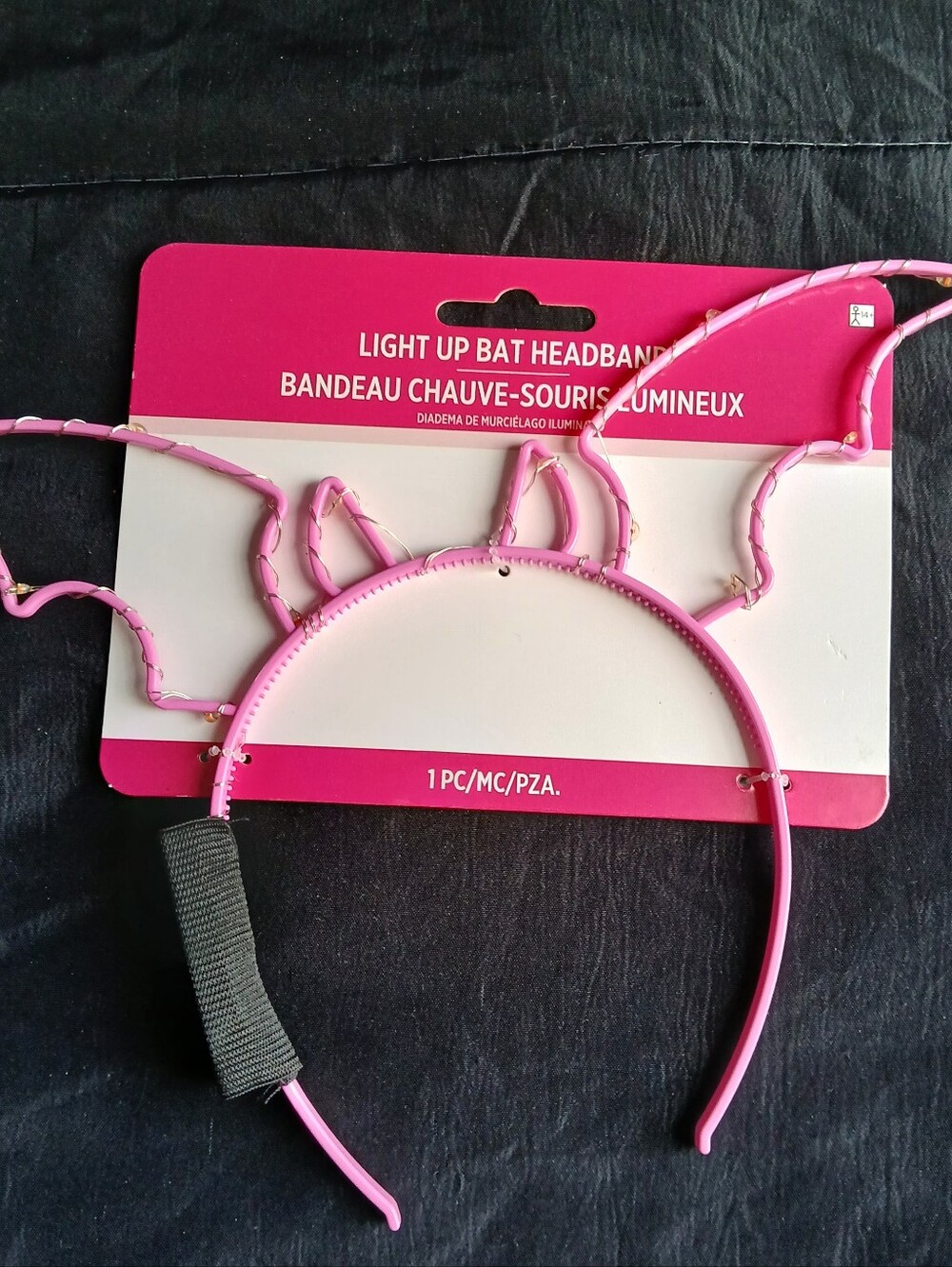 Pink light up bat headband with wings
